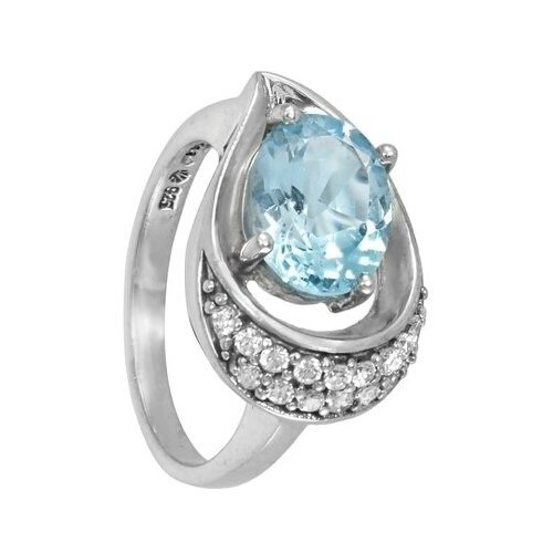 Серебряное кольцо 'Габи' с голубым топазом и фианитами