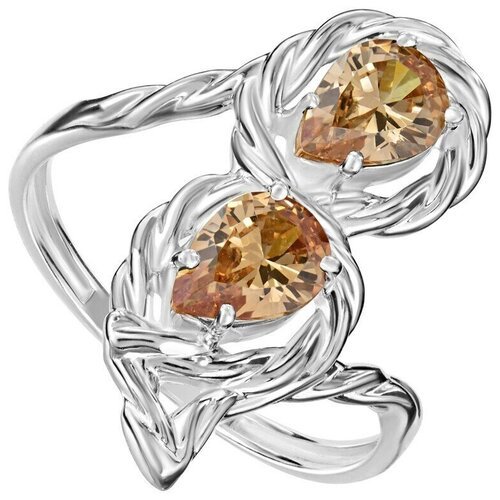 Серебряное кольцо с персиковым камнем (нанокристалл) - коллекция Ривьера / Покрытие Чистое Серебро (размер 19,5)