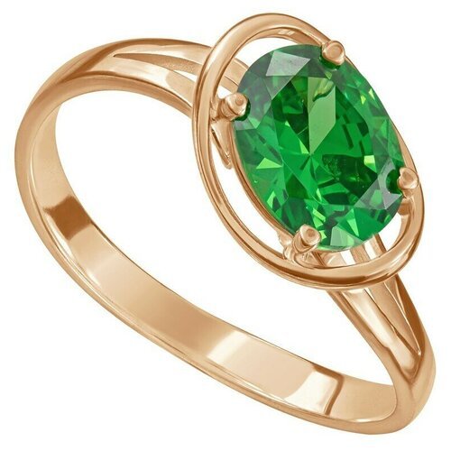 Серебряное кольцо с зеленым камнем (нанокристалл) - коллекция Фрейя / Розовое Золото (размер 16)