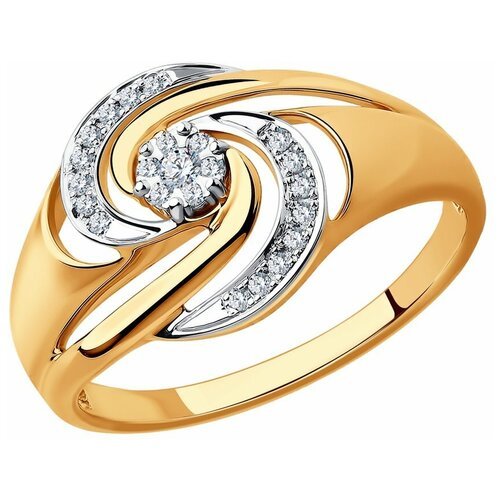 Кольцо SOKOLOV комбинированное золото, 585 проба, родирование, бриллиант, размер 17.5, бесцветный