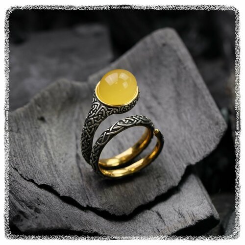 Кольцо DREVO Серебряное кольцо с янтарной вставкой, 16 размер, серебро, 925 проба, золочение, янтарь, золотой, серебряный
