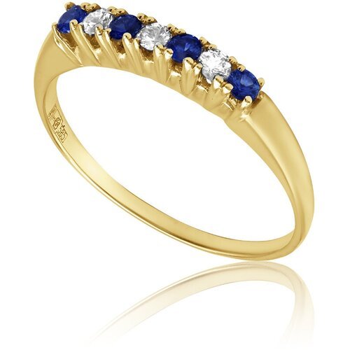 Кольцо помолвочное 1RBC, желтое золото, 585 проба, бриллиант, сапфир, размер 15.75, синий, бесцветный