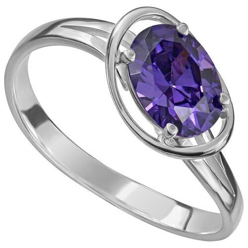 Серебряное кольцо с фиолетовым камнем (нанокристалл) - коллекция Фрейя / Покрытие Чистое Серебро (размер 17,5)