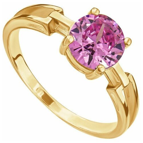 Серебряное кольцо с розовым камнем (нанокристалл) - коллекция Классик / Желтое Золото (размер 19,5)