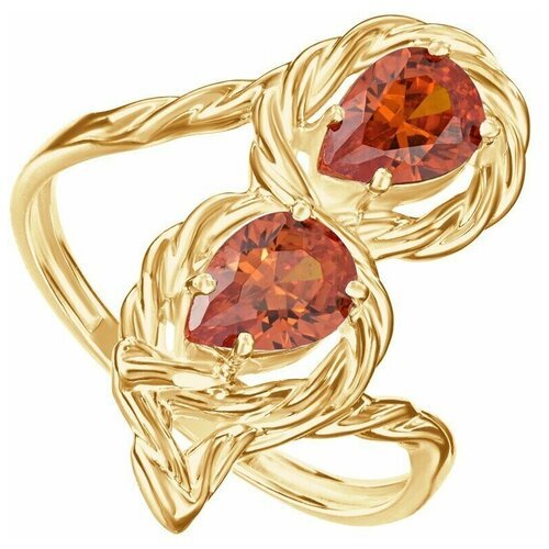 Серебряное кольцо с оранжевым камнем (нанокристалл) - коллекция Ривьера / Желтое Золото (размер 19,5)