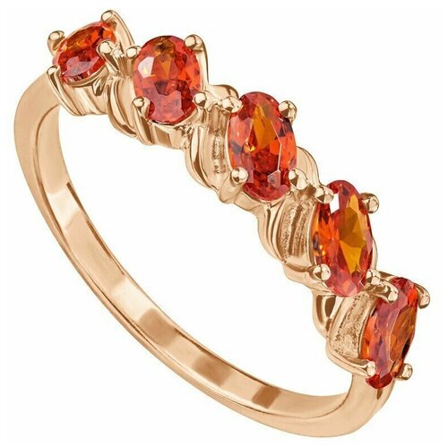 Серебряное кольцо с оранжевым камнем (нанокристалл) - коллекция Колосок / Красное Золото (размер 16)