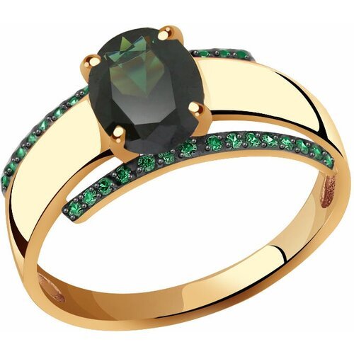 Кольцо Diamant online, золото, 585 проба, турмалин, фианит, размер 17
