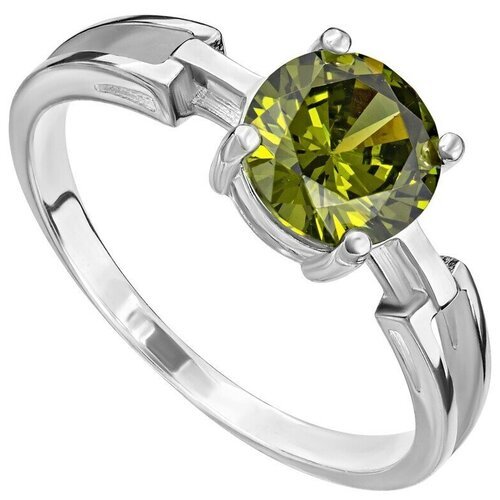 Серебряное кольцо с оливковым камнем (нанокристалл) - коллекция Классик / Без Покрытия (размер 19)