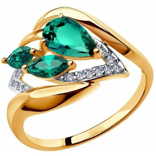 Кольцо Diamant online, золото, 585 проба, изумруд синтетический, размер 18.5