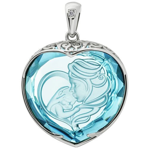 Кулон сердце 'Мама и малыш' голубой кварц с бриллиантом