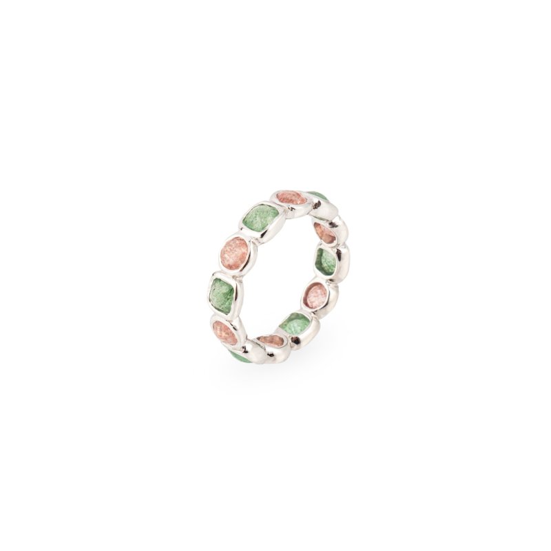 Wisteria Gems Серебряное кольцо из микса камней розового и зелёного кварца