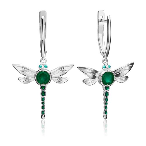 Серьги PLATINA jewelry из серебра 925 пробы с эмалью, халцедоном зеленым