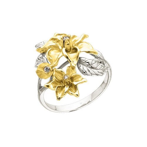 Перстень Альдзена Афродита К-14044, комбинированное золото, 585 проба, родирование, бриллиант, размер 18, желтый, белый
