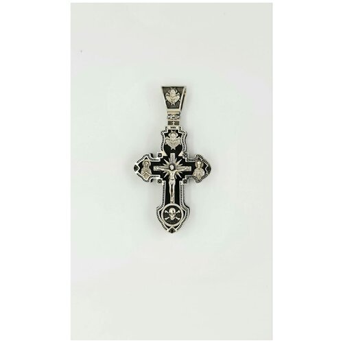 Серебряный мужской крест 'Марго-Jewelry' с ликами Святых из серебра 925 пробы на основе дерева Эбен