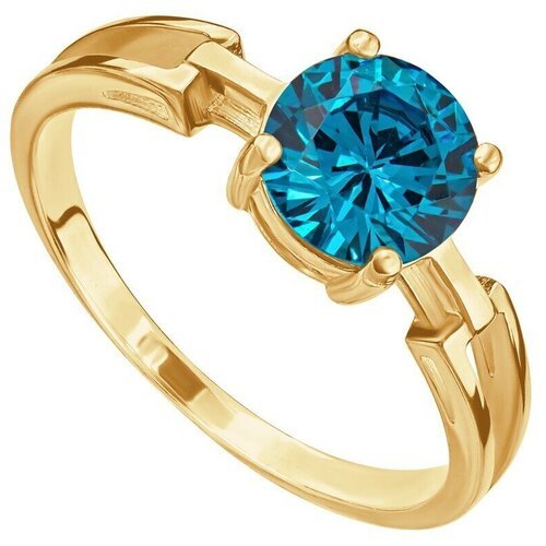 Серебряное кольцо с голубым камнем (нанокристалл) - коллекция Классик / Желтое Золото (размер 16)