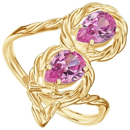 Серебряное кольцо с розовым камнем (нанокристалл) - коллекция Ривьера / Желтое Золото (размер 16)