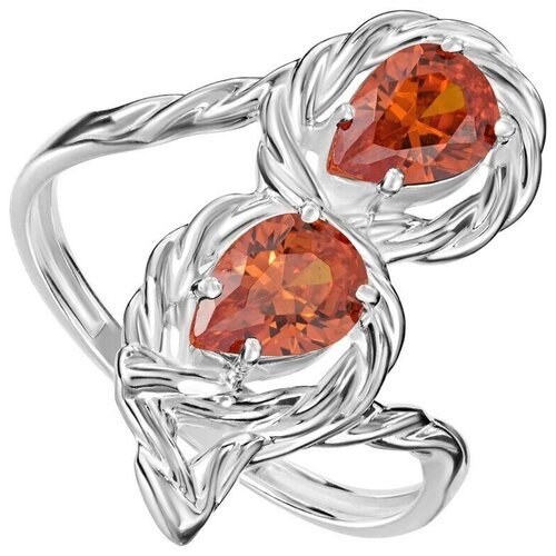 Серебряное кольцо с оранжевым камнем (нанокристалл) - коллекция Ривьера / Белый Родий (размер 22,5)