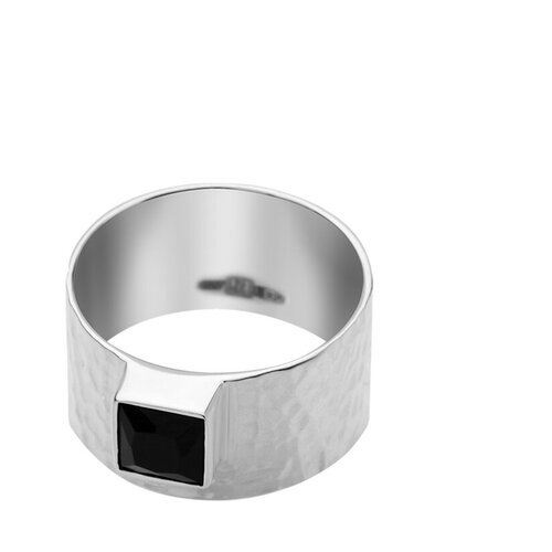 Кольцо серебро широкое с чёрным цирконом , размер 16