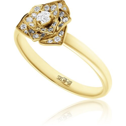 Кольцо помолвочное 1RBC желтое золото, 585 проба, бриллиант, размер 17.5
