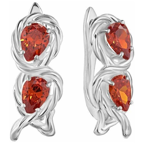Серебряные серьги с оранжевым камнем (нанокристалл) - коллекция Ривьера / Покрытие Палладий