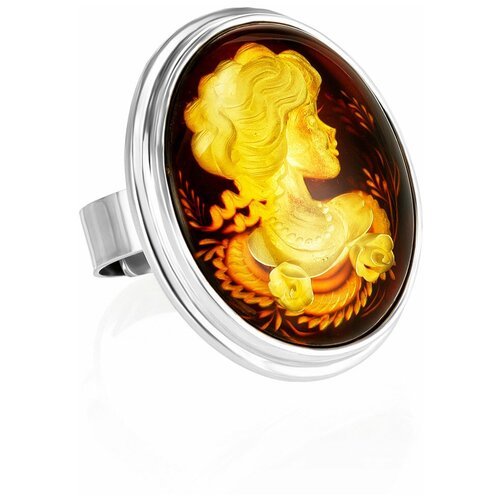 Amberholl Изысканное кольцо из серебра и натурального янтаря с резьбой-инталией «Элинор»