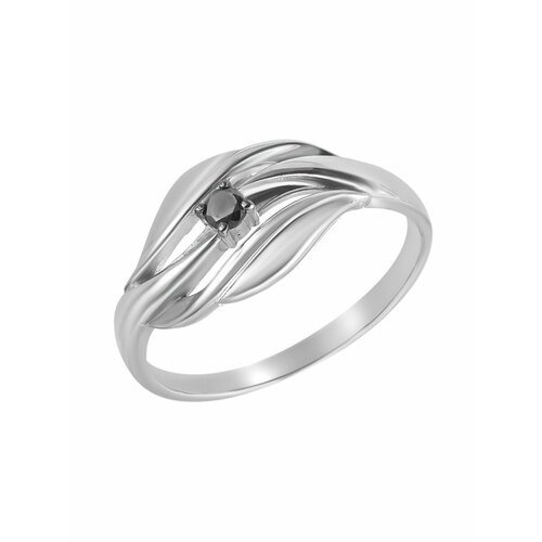 Перстень, серебро, 925 проба, чернение, родирование, бриллиант, размер 17.5, черный, серебряный