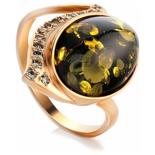 Amberholl Оригинальное кольцо из золота, украшенное натуральным янтарём и цирконитами «Ренессанс»