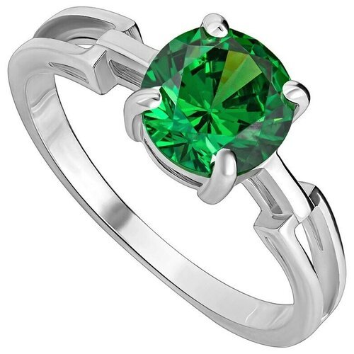 Серебряное кольцо с зеленым камнем (нанокристалл) - коллекция Классик / Покрытие Чистое Серебро (размер 19,5)