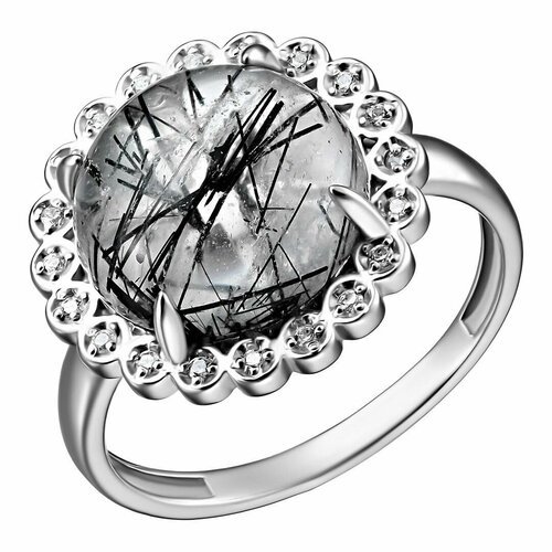 Перстень 1065641_17 серебро, 925 проба, родирование, фианит, кварц, размер 17, бесцветный, серебряный