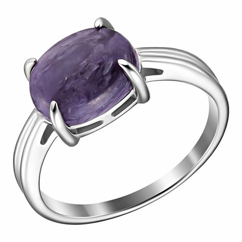 Перстень серебро, 925 проба, родирование, чароит, размер 19, фиолетовый, серебряный
