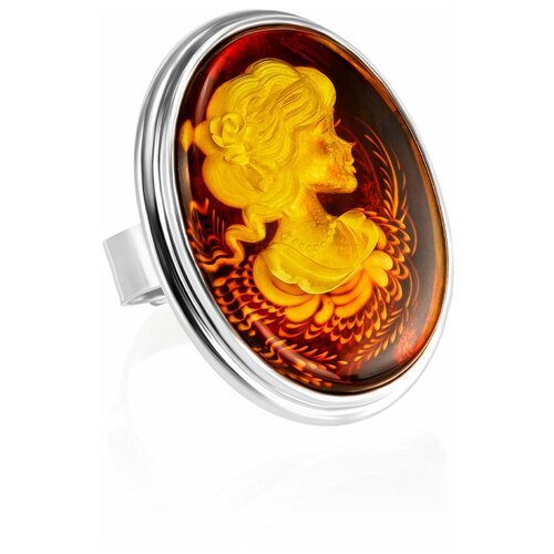Amberholl Роскошный перстень из серебра и натурального янтаря с изысканной инталией «Элинор»