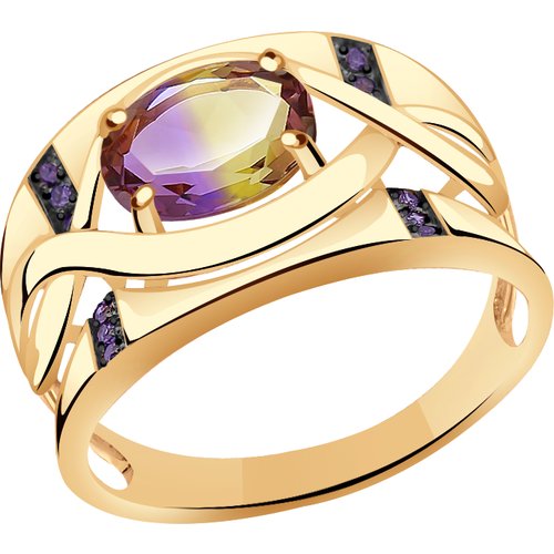 Кольцо Diamant online, золото, 585 проба, фианит, аметрин, размер 19