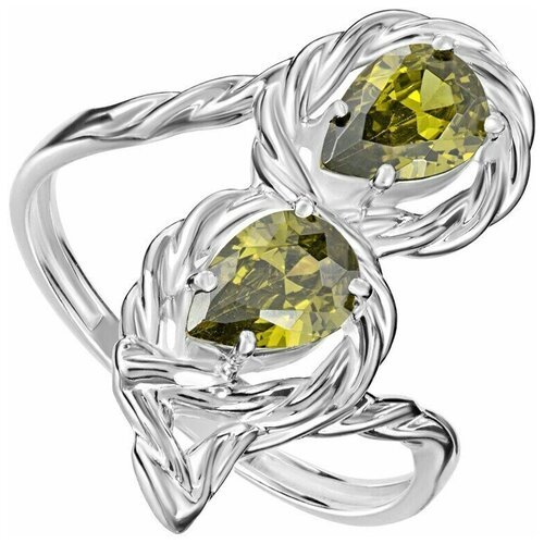 Серебряное кольцо с оливковым камнем (нанокристалл) - коллекция Ривьера / Покрытие Палладий (размер 17)
