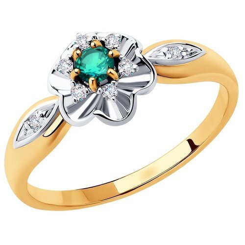 Кольцо Diamant комбинированное золото, 585 проба, изумруд, бриллиант, размер 17.5, зеленый