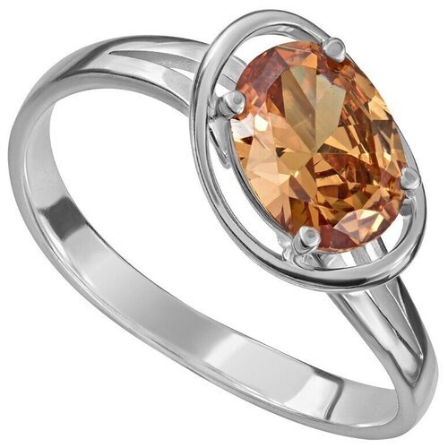 Серебряное кольцо с персиковым камнем (нанокристалл) - коллекция Фрейя / Покрытие Чистое Серебро (размер 22,5)