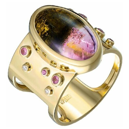 Кольцо Natasha Libelle желтое золото, 585 проба, бриллиант, турмалин, сапфир, хризолит, размер 17