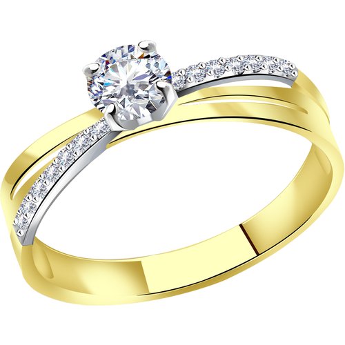 Кольцо Diamant online, желтое золото, 585 проба, кристаллы Swarovski, размер 18.5