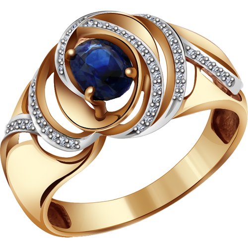 Кольцо Diamant online, золото, 585 проба, бриллиант, сапфир, размер 19.5, бесцветный