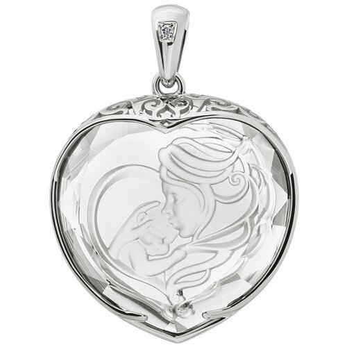 Кулон подвеска горный хрусталь с бриллиантом 'Сердце' серебро 925