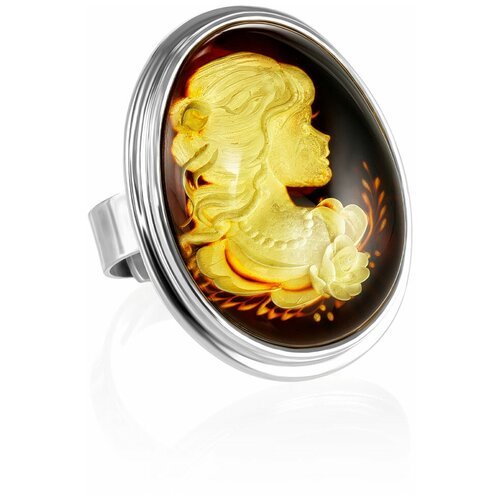 Amberholl Изысканное кольцо «Элинор» из серебра и натурального янтаря с резьбой