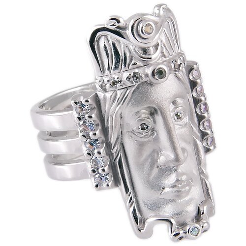 Перстень Альдзена Маска, серебро, 925 проба, родирование, фианит, размер 19, серебряный