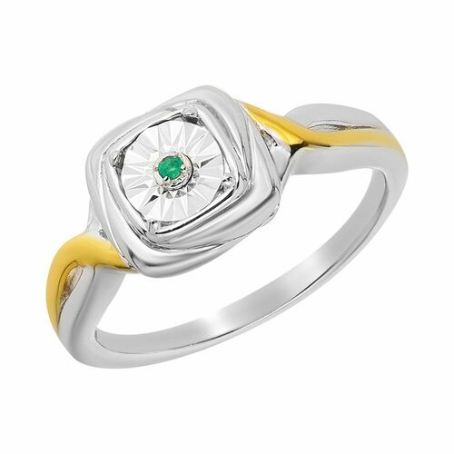 Перстень UVI Ювелирочка, серебро, 925 проба, родирование, золочение, изумруд, размер 20, золотой, зеленый