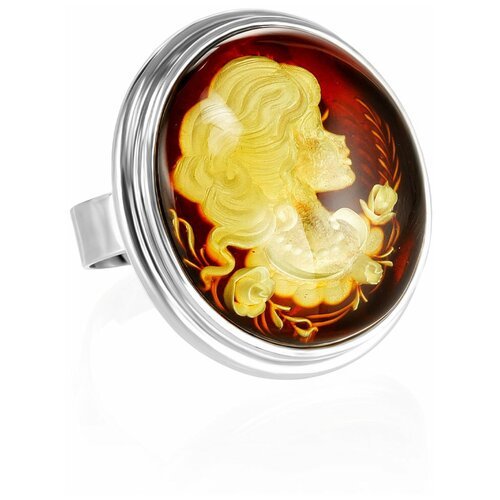 Amberholl Очаровательное кольцо из серебра и натурального янтаря с изысканной инталией «Элинор»