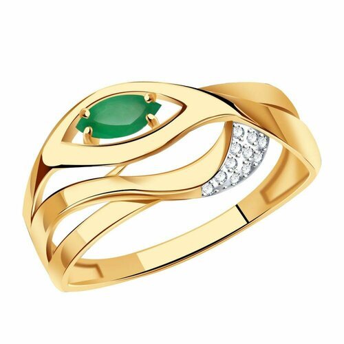 Кольцо Diamant online, золото, 585 проба, изумруд, бриллиант, размер 18, бирюзовый