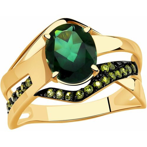 Кольцо Diamant online, золото, 585 проба, фианит, турмалин, размер 18.5