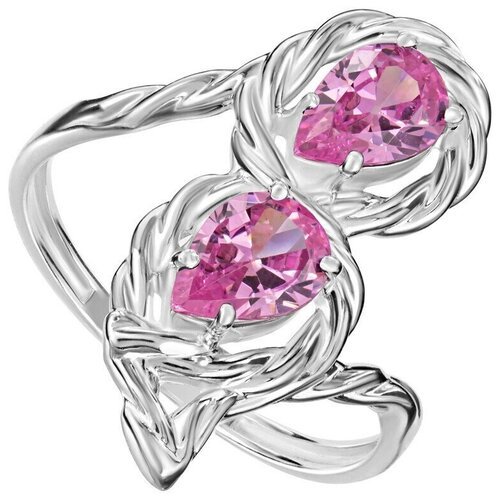 Серебряное кольцо с розовым камнем (нанокристалл) - коллекция Ривьера / Белый Родий (размер 22,5)