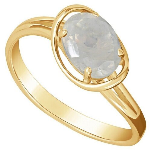 Серебряное кольцо с лунным камнем (натуральный) - коллекция Фрейя / Желтое Золото (размер 20)
