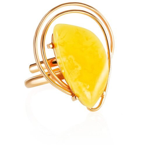 Amberholl Эффектное кольцо из позолоченного серебра и медового янтаря «Риальто»