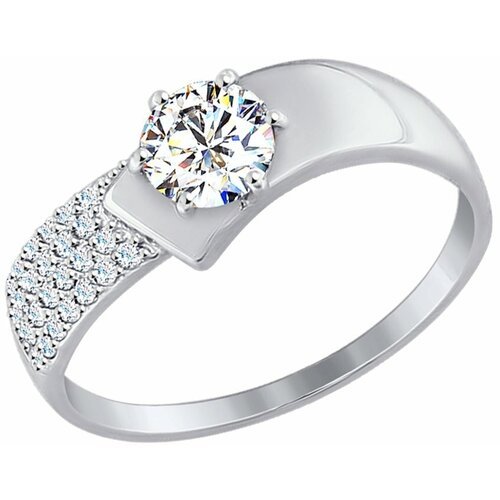 Кольцо Diamant online, белое золото, 585 проба, фианит, размер 17.5