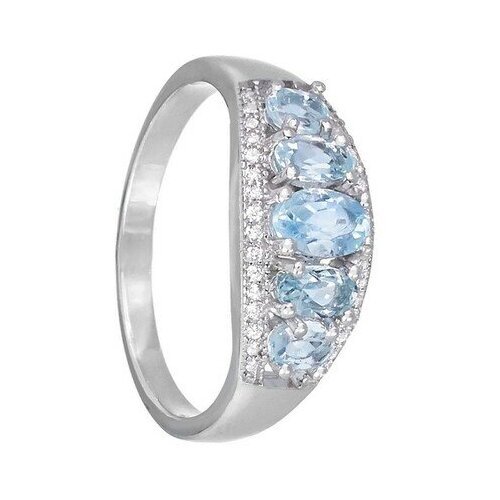 Серебряное кольцо 'Чары' с голубыми топазами и фианитами